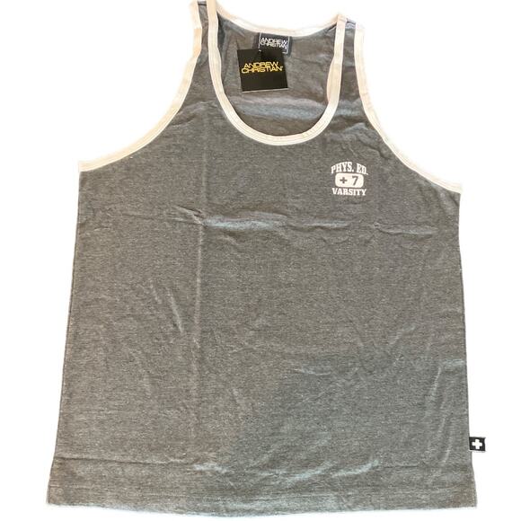 Andrew Christian Phys Ed Varsity Tank Charcoal Gray Large - Picture 2 of 13